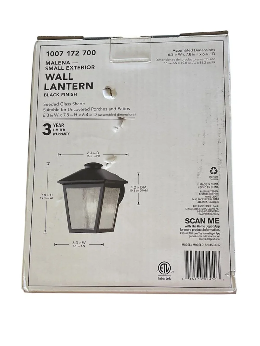 Hampton Bay Malena  Black Outdoor Wall Lantern Sconce Clear Glass Small Exterior